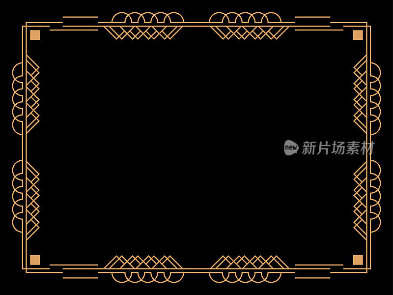 装饰艺术框架。复古线性边界。为请柬、传单和贺卡设计模板。几何黄金框架。20世纪20 - 30年代的风格。矢量图